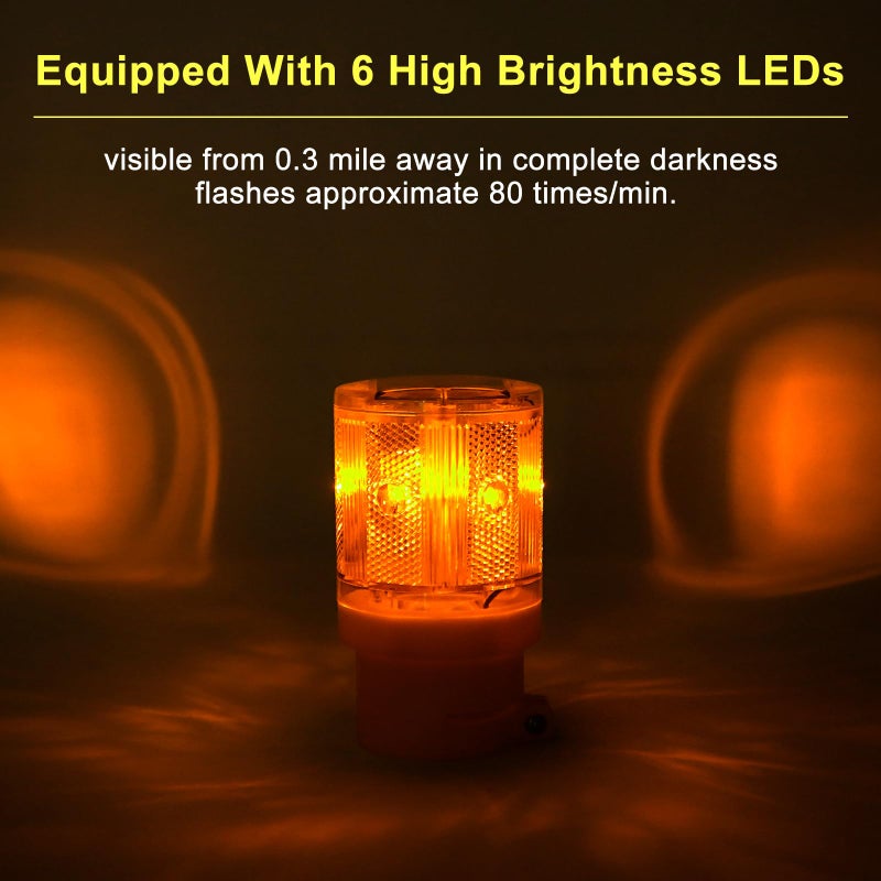 Aolyty LED Solar Strobe Warning Light Flashing Construction Safety Road Barricade Traffic Automatic Vehicle Signal Beacon Lamp Waterproof Automatically Turn on (Yellow) - Image 2